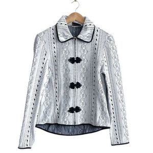 Joseph Ribkoff Womens Blazer Jacket Cable Collared Black White Zippered Size 14